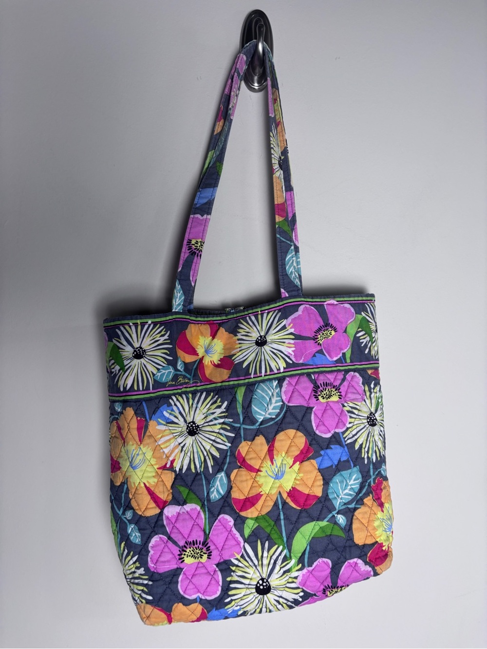 Vera Bradley Floral Quilted Tote Bag - Navy with Multicolor Flowers